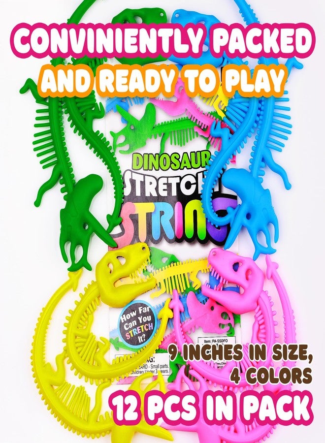 Entervending Dinosaur Toys - Stretchy Strings Fidget Toy for Kids - 9” Fun and Colorful Sensory Toys for Stress Relief, Dinosaur Party Favors & Birthday Decorations - Pack of 12 pcs - Image 2